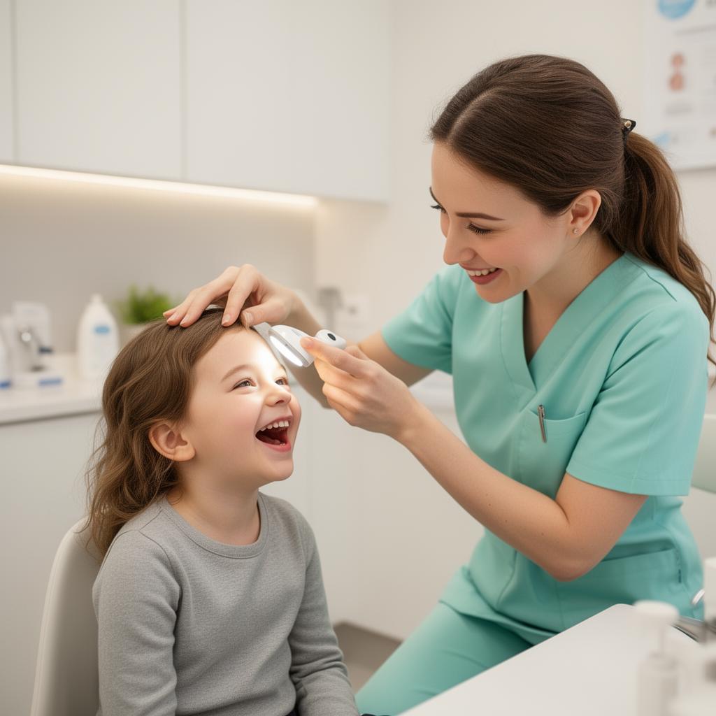 Especialista atendiendo a una niña en consultorio